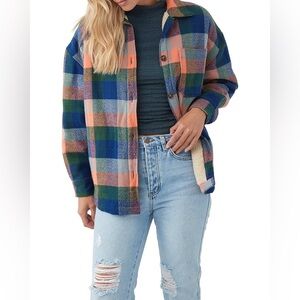 O’NIELL Petrina Sherpa-Lined Shacket L 22” p2p Orion Blue $115 Retail EUC